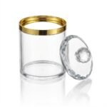 Bocal Cylindrique en Verre avec Liseré Doré et Couvercle Diamant