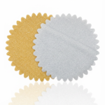 Support à gâteau rond festonné doré / argenté – 25 cm