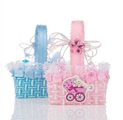 Mini Panier Cadeau Naissance avec Dentelle et Accessoires BéBé