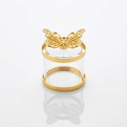 Boîte à encens en verre avec papillon doré élégant