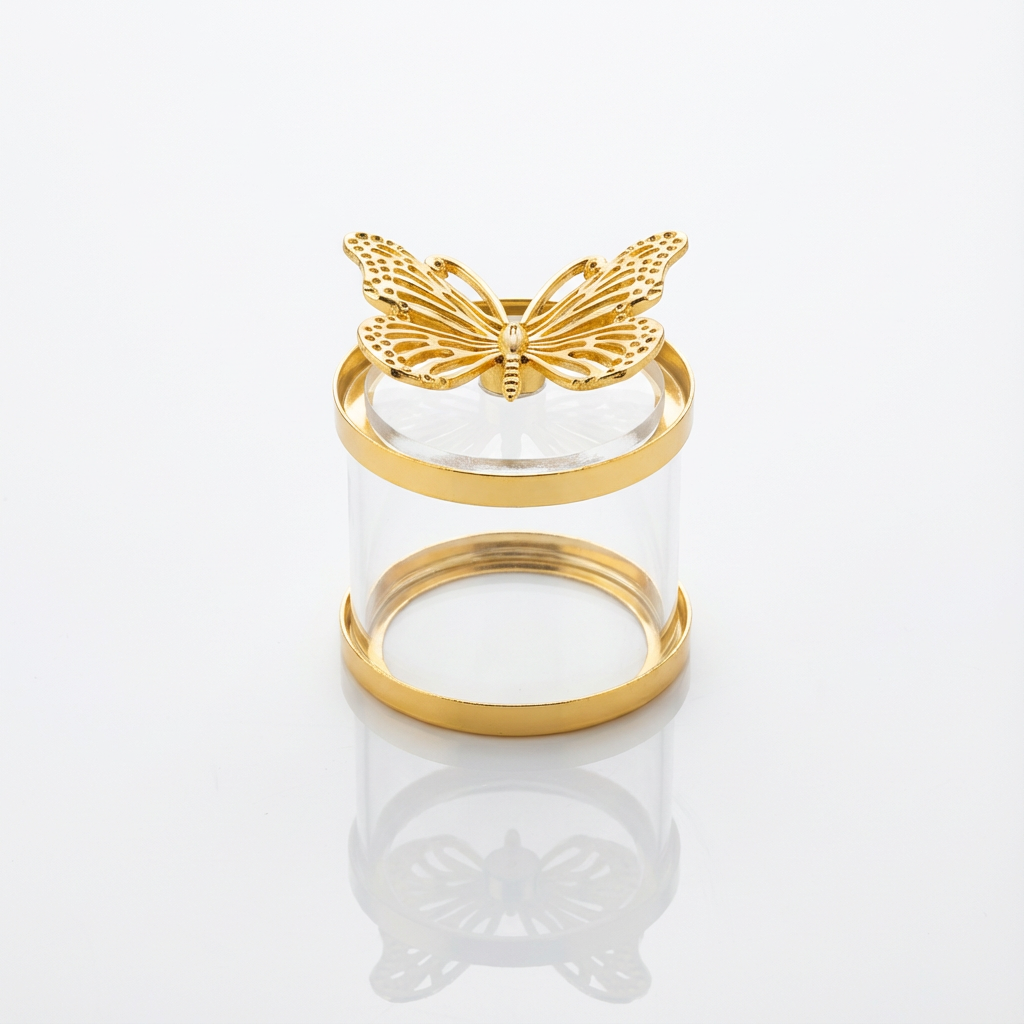 image-gen Boîte à encens en verre avec papillon doré élégant – Image 1