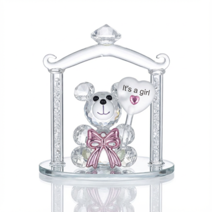 Figurine Baby Shower en cristal – Ourson “It’s a girl”