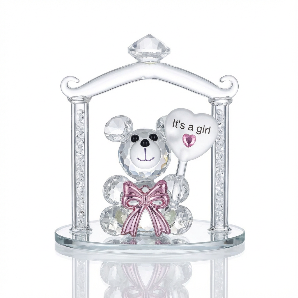 image-gen (6) Figurine Baby Shower en cristal – Ourson “It’s a girl” – Image 1